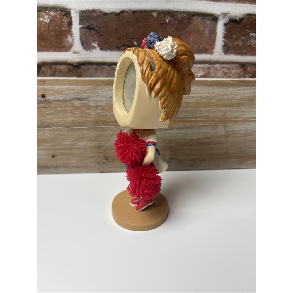 Cheerleader Bobblehead Photo Frame Figurine Red White Blue Pom Poms 1310